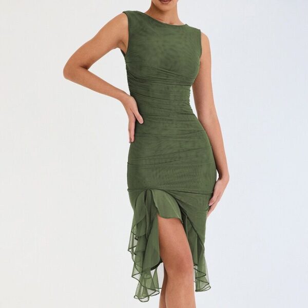 Ruffle Ruched Midi Dress
