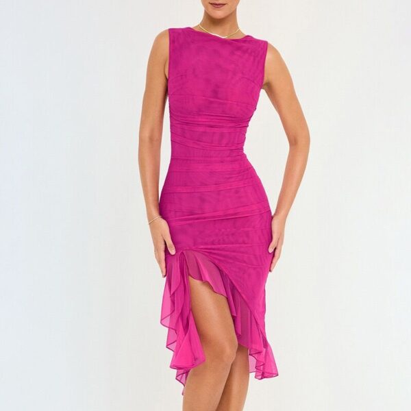Ruffle Ruched Midi Dress